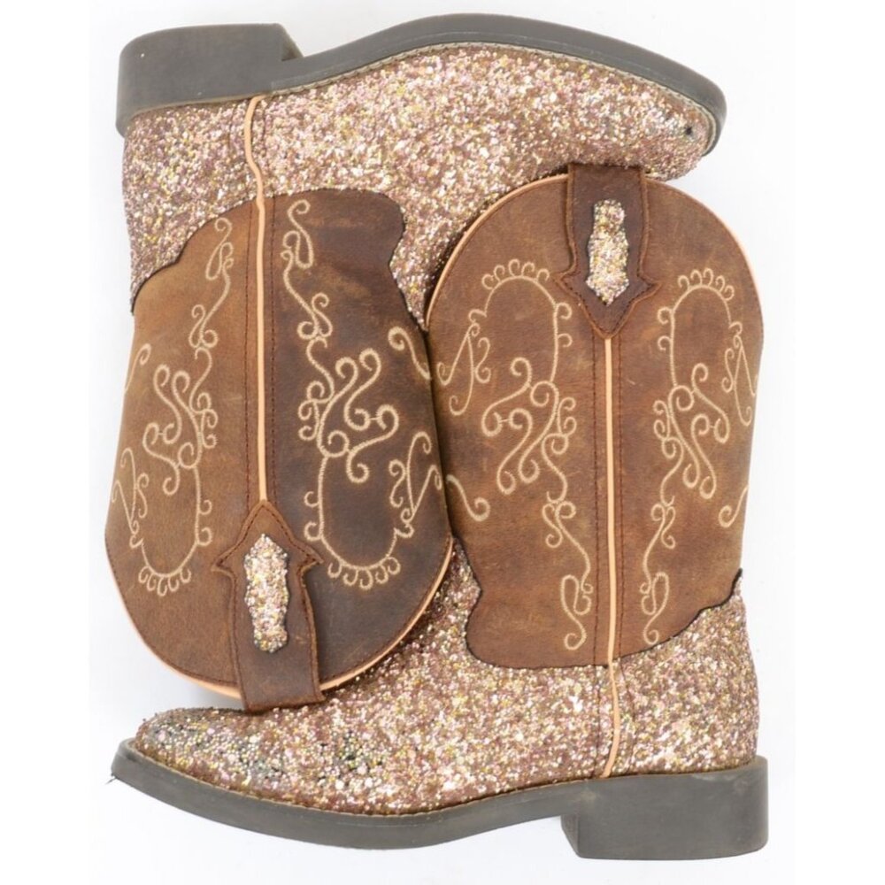 Shyanne Girls' Sparkle Plenty Glitter Cowgirl Boot Broad Square Toe Leather